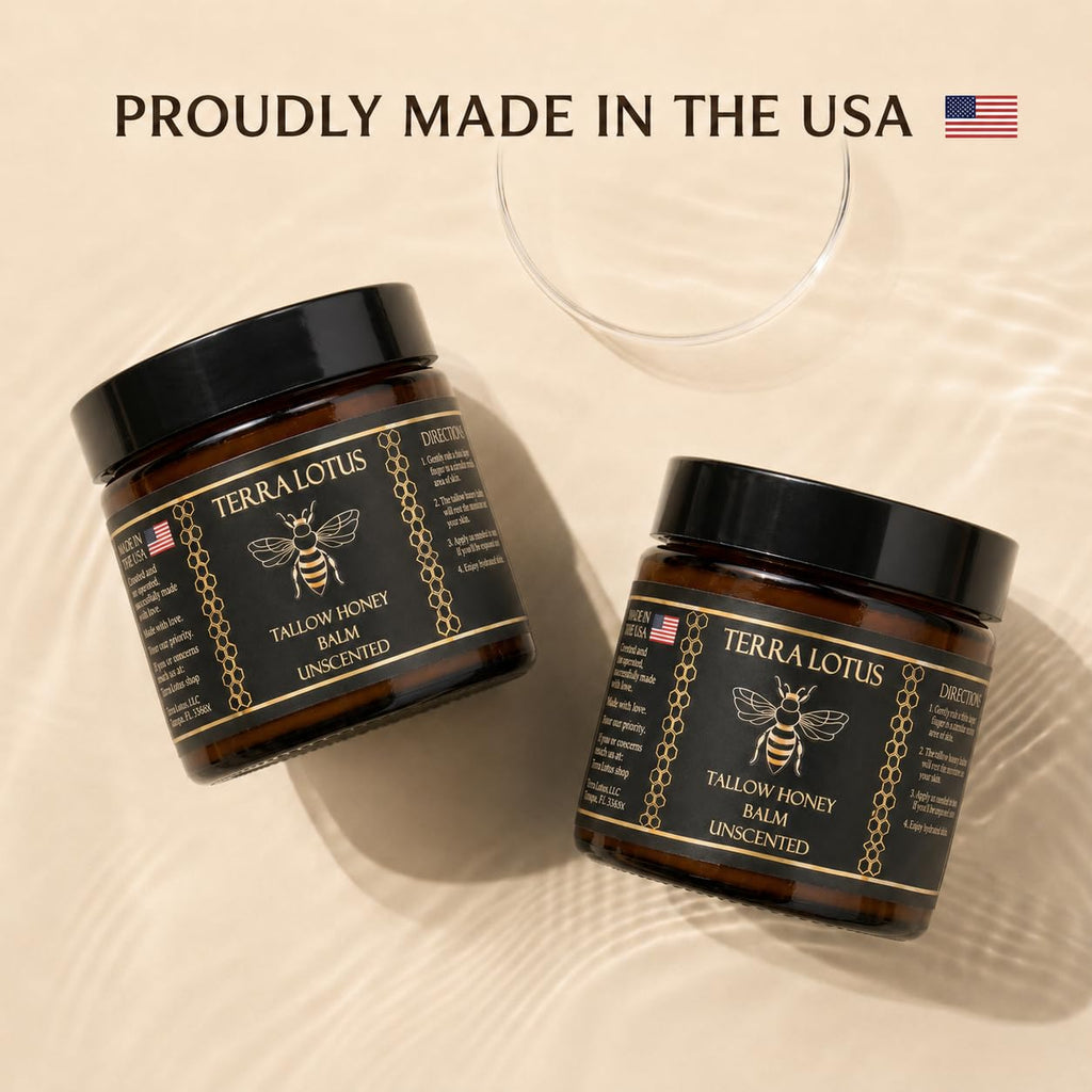 Terra Lotus - Organic Grass-Fed Beef Tallow Balm with Raw Honey - Moisturizing Cream for Soft, Smooth Skin - Handmade All-Natural Moisturizer (2 Oz, Unscented)