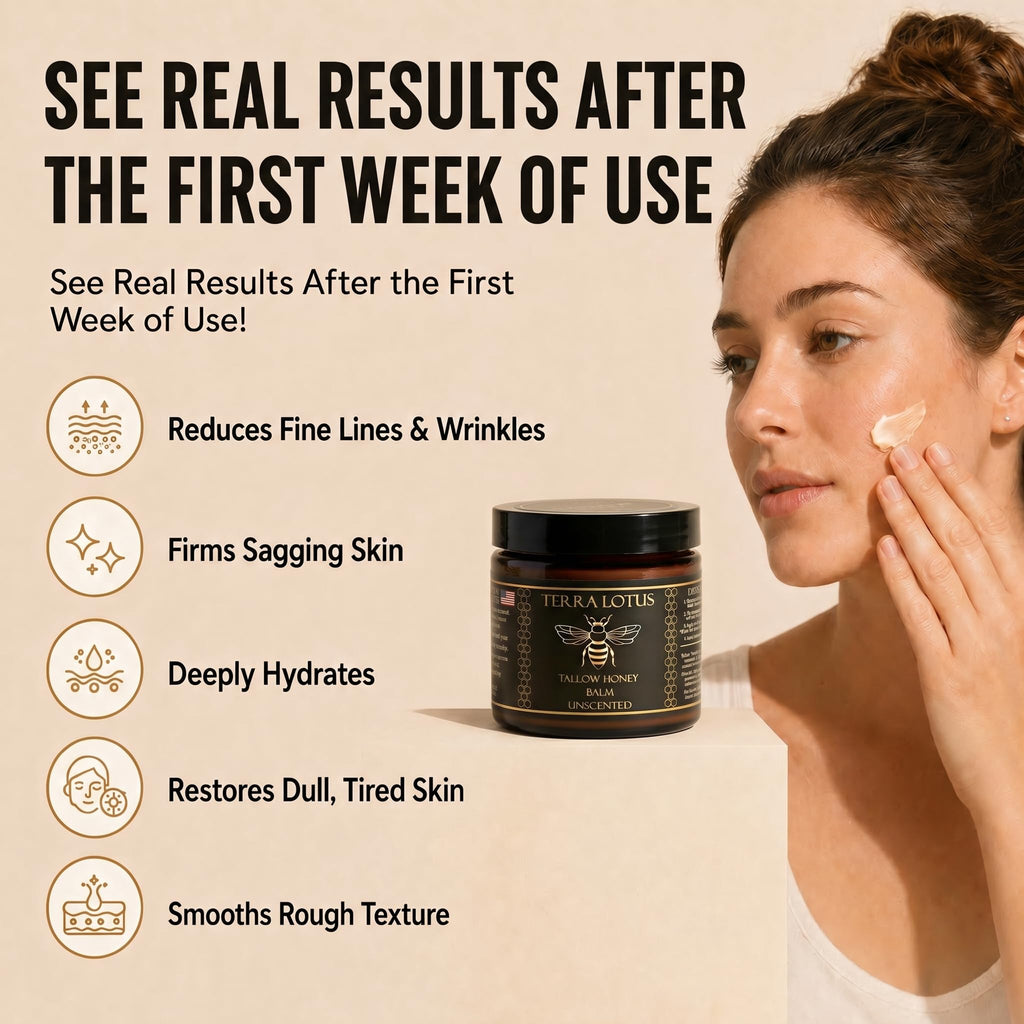 Terra Lotus - Organic Grass-Fed Beef Tallow Balm with Raw Honey - Moisturizing Cream for Soft, Smooth Skin - Handmade All-Natural Moisturizer (2 Oz, Unscented)